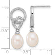 Sterling Silver RH-plated 7-8mm FWC Pearl/CZ Heart Post Dangle Earrings