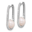 Sterling Silver RH-plated 8-8.5mm FWC Pearl and CZ Oval Hoop Earrings