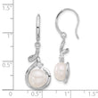 Sterling Silver RH-plat Polished 8-8.5mm FWC Pearl and CZ Dangle Earrings