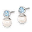 Sterling Silver Polished Blue CZ and 6-6.5mm Glass Pearl Post Earrings - Birthstone Company