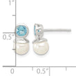 Sterling Silver Polished Blue CZ and 6-6.5mm Glass Pearl Post Earrings - Birthstone Company