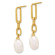 Sterling Silver Gold-tone Polished Synthetic Pearl Link Dangle Earrings