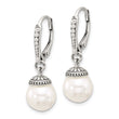 Sterling Silver Polished and Antiqued Syn. Pearl Leverback Dangle Earrings - Birthstone Company