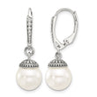 Sterling Silver Polished and Antiqued Syn. Pearl Leverback Dangle Earrings - Birthstone Company
