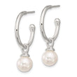 Sterling Silver Polished Dangling 8mm Glass Pearl Post C-Hoop Earrings