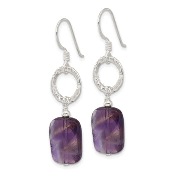 Sterling Silver Polished and Textured Faceted Amethyst Dangle Earrings