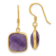 Sterling Silver Gold-plated Polished Cushion Amethyst Dangle Earrings