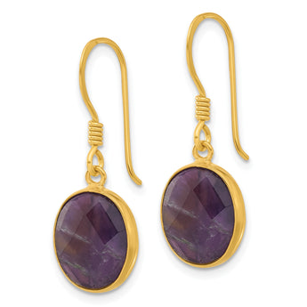 Sterling Silver Gold-plated Polished Oval Amethyst Dangle Earrings - Birthstone Company