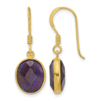 Sterling Silver Gold-plated Polished Oval Amethyst Dangle Earrings - Birthstone Company