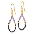 Sterling Silver Gold-pltd Amethyst/Black Spinel Teardrop Dangle Earrings