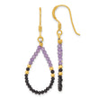 Sterling Silver Gold-pltd Amethyst/Black Spinel Teardrop Dangle Earrings