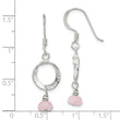 Sterling Silver Polished and Textured Circle Rose Quartz Dangle Earrings