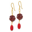 Sterling Silver Gold-plated Coral and Red Jasper Flower Dangle Earrings