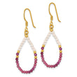 Sterling Silver Gold-plat Garnet and Rose Quartz Teardrop Dangle Earrings