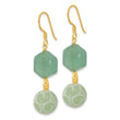 Sterling Silver Gold-pltd Hexagon Aventurine & Swirl Jade Dangle Earrings