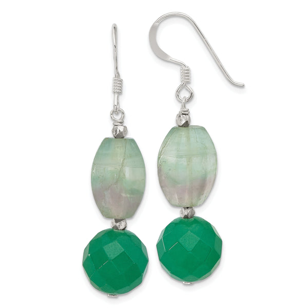 Sterling Silver Polished Aventurine & Fluorite Dangle Earrings