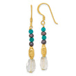 Sterling Silver Gold-plated Polished & Textured Black Freshwater Cultured Pearl & Blue Quartz Beaded Dangle Earrings