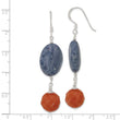 Sterling Silver Polished Red Aventurine & Denim Coral Dangle Earrings