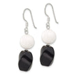 Sterling Silver Polished Black Agate & White Jade Dangle Earrings