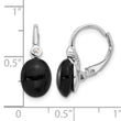Sterling Silver RH-plated Polished Onyx & White Topaz Leverback Earrings - Birthstone Company