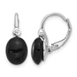 Sterling Silver RH-plated Polished Onyx & White Topaz Leverback Earrings - Birthstone Company