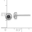 Sterling Silver RH-plated Polished/Beaded Black Spinel Circle Post Earrings