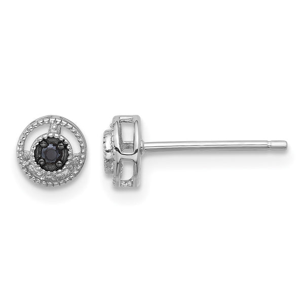 Sterling Silver RH-plated Polished/Beaded Black Spinel Circle Post Earrings - Birthstone Company