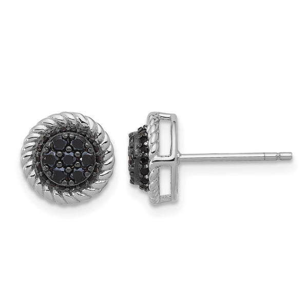 Sterling Silver RH-plated Polished/Twisted Black Spinel Circle Post Earring - Birthstone Company