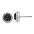 Sterling Silver RH-plated Polished/Twisted Black Spinel Circle Post Earring