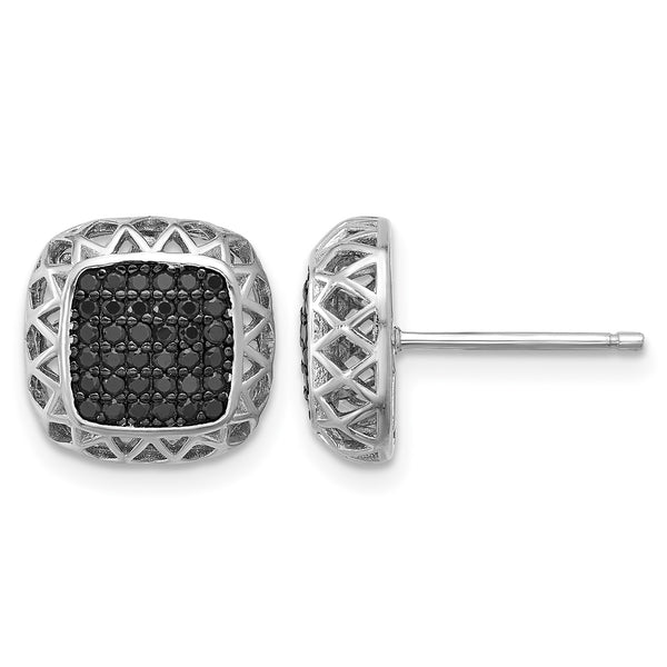 Sterling Silver Rhodium-plated Polished Black Spinel Square Post Earrings - Birthstone Company