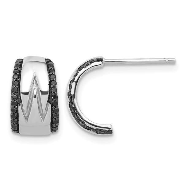 Sterling Silver RH-plated Polished Black Spinel Post C-Hoop Earrings - Birthstone Company
