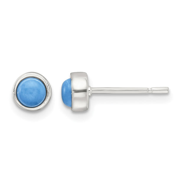 Sterling Silver Polished Turquoise Bezel Stud Earrings - Birthstone Company