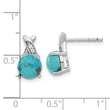 Sterling Silver Rhod-plated Polished CZ & Recon. Turquoise Post Earrings
