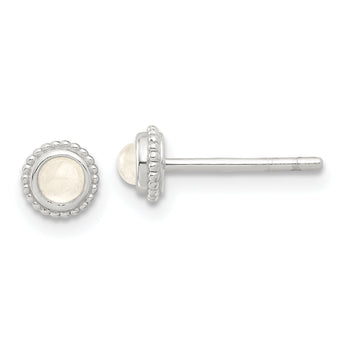 Sterling Silver E-coated Polished Beaded Round Moonstone Post Earrings