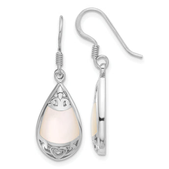 Sterling Silver RH-plated Polished MOP Filigree Teardrop Dangle Earrings