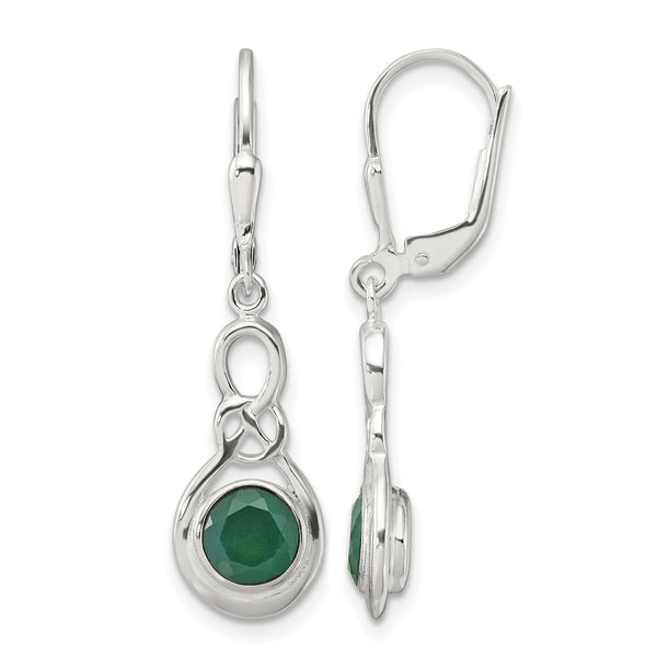 Sterling Silver Polished Green Onyx Knot Leverback Dangle Earrings - Birthstone Company