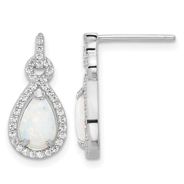 Sterling Silver RH-plated Cr. Opal & CZ Teardrop Post Dangle Earrings - Birthstone Company