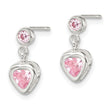 Sterling Silver Polished Pink Heart CZ Post Dangle Earrings - Birthstone Company