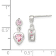 Sterling Silver Polished Pink Heart CZ Post Dangle Earrings
