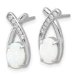 Sterling Silver Rhodium-plated Polished CZ & Created Opal 'X' Post Earrings - Birthstone Company
