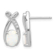 Sterling Silver Rhodium-plated Polished CZ & Created Opal 'X' Post Earrings - Birthstone Company