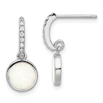 Sterling Silver RH-plated Polished CZ & Created Opal Post Dangle Earrings