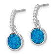 Sterling Silver RH-plated Polished CZ & Blue Cr. Opal Post Dangle Earrings - Birthstone Company