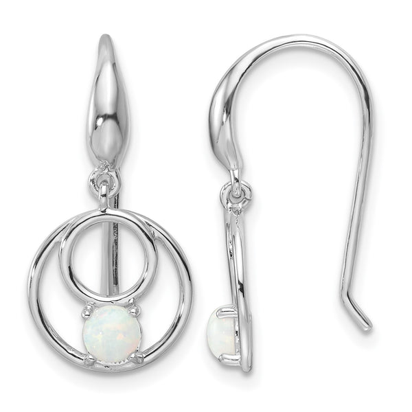 Sterling Silver Rhod-plated Polished Created Opal Circles Dangle Earrings - Birthstone Company