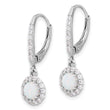 Sterling Silver RH-plated CZ & Cr. Opal Halo Dangle Leverback Earrings - Birthstone Company