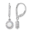 Sterling Silver RH-plated CZ & Cr. Opal Halo Dangle Leverback Earrings - Birthstone Company