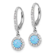 Sterling Silver RH-plated CZ & Blue Cr. Opal Halo Dangle Leverback Earrings - Birthstone Company