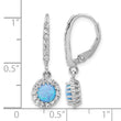 Sterling Silver RH-plated CZ & Blue Cr. Opal Halo Dangle Leverback Earrings - Birthstone Company