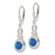 Sterling Silver Polished Blue Opal Knot Leverback Dangle Earrings - Birthstone Company