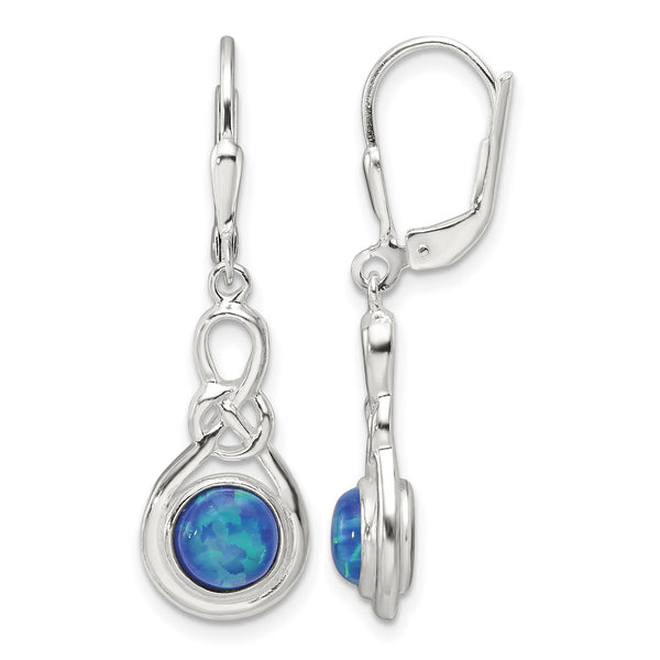 Sterling Silver Polished Blue Opal Knot Leverback Dangle Earrings - Birthstone Company